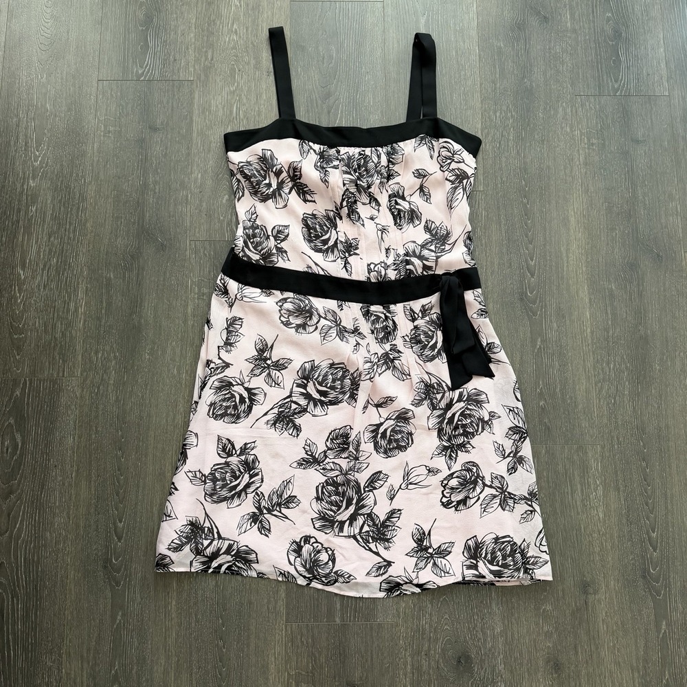 Ann Taylor Loft NWT Pink Black Floral 100% Silk Whimsigoth Dress Sz16 Fairy Y2K